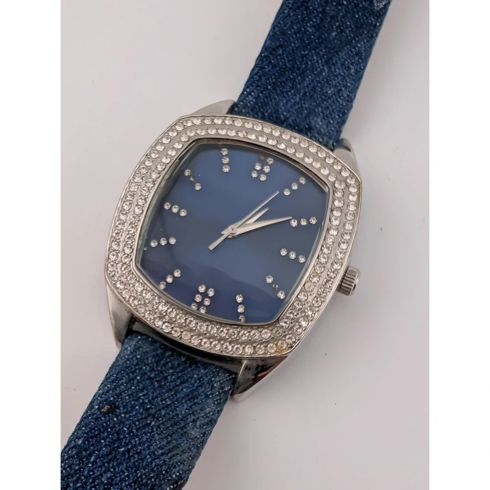 Adrienne Women's‎ Watch 40mm Case Crystal Bezel Denim Band- New Battery